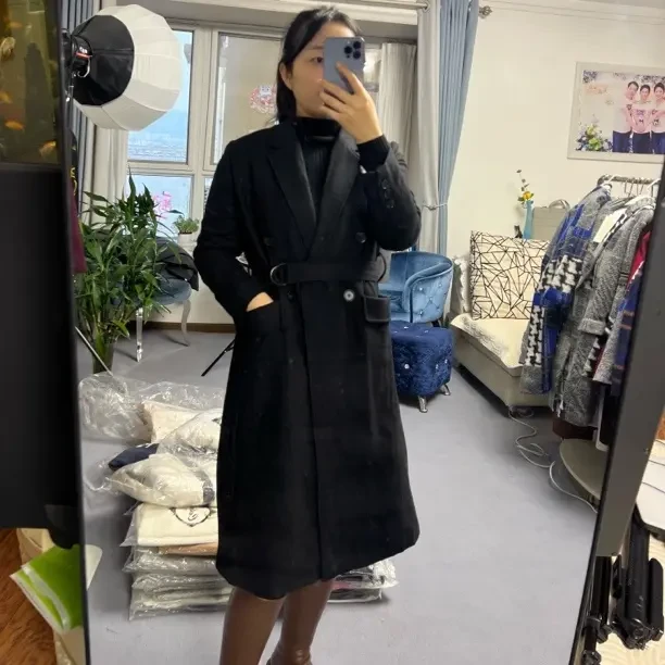 黑色双面西装领风衣外套简约时尚高端气质显瘦秋冬女装