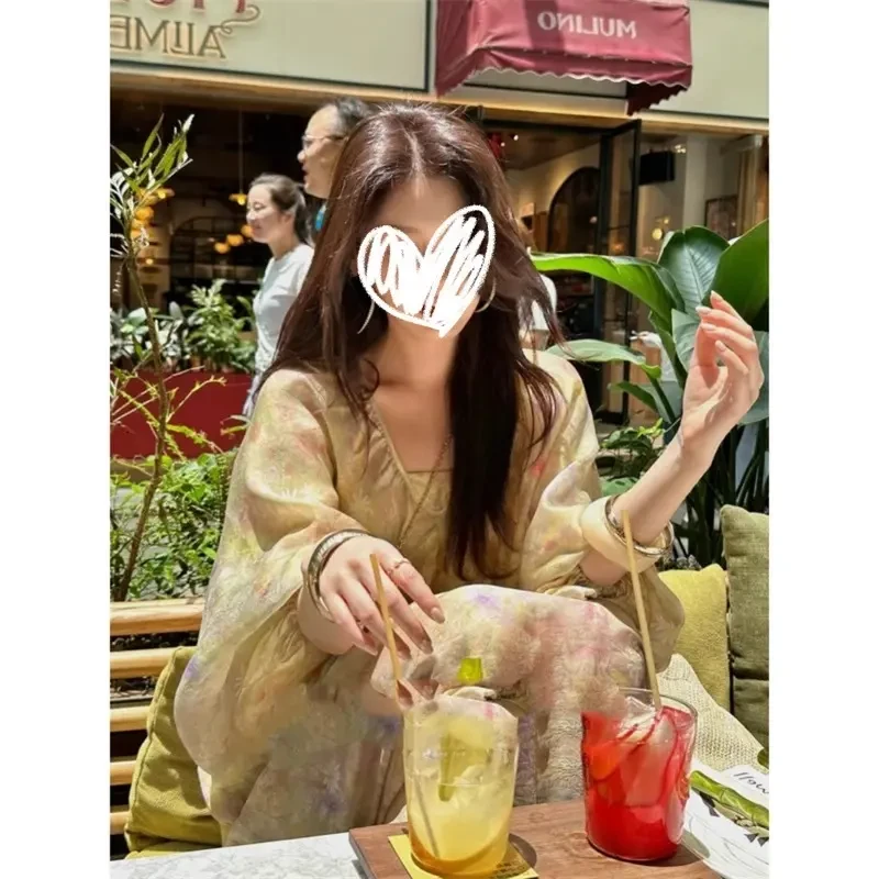 夏季新款法式中袖A字长裙高级感休闲复古宽松长款领蝙蝠袖连衣裙