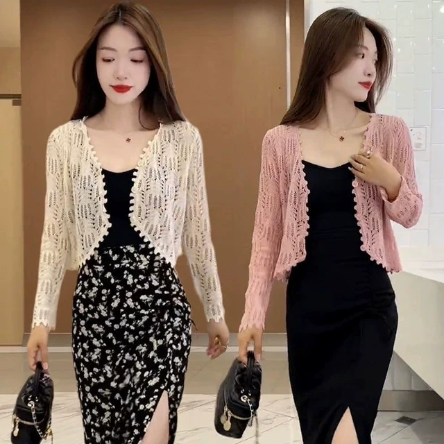 2025夏季新款冰丝薄款针织衫开衫短款镂空披肩女上衣裙子外搭防晒