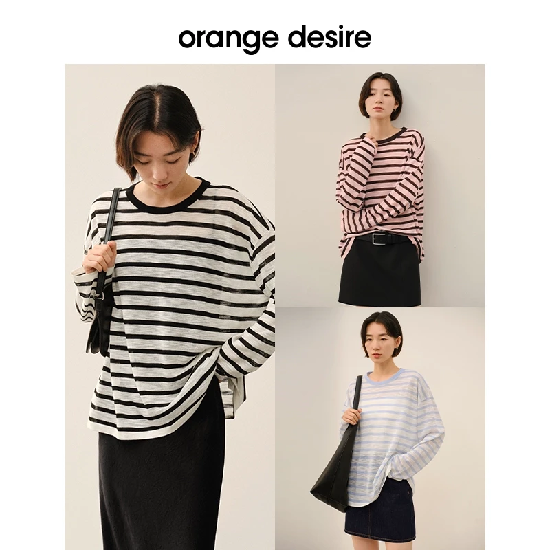 orange desire轻盈感撞色条纹针织衫女上衣宽松内搭OD2DSZ9016