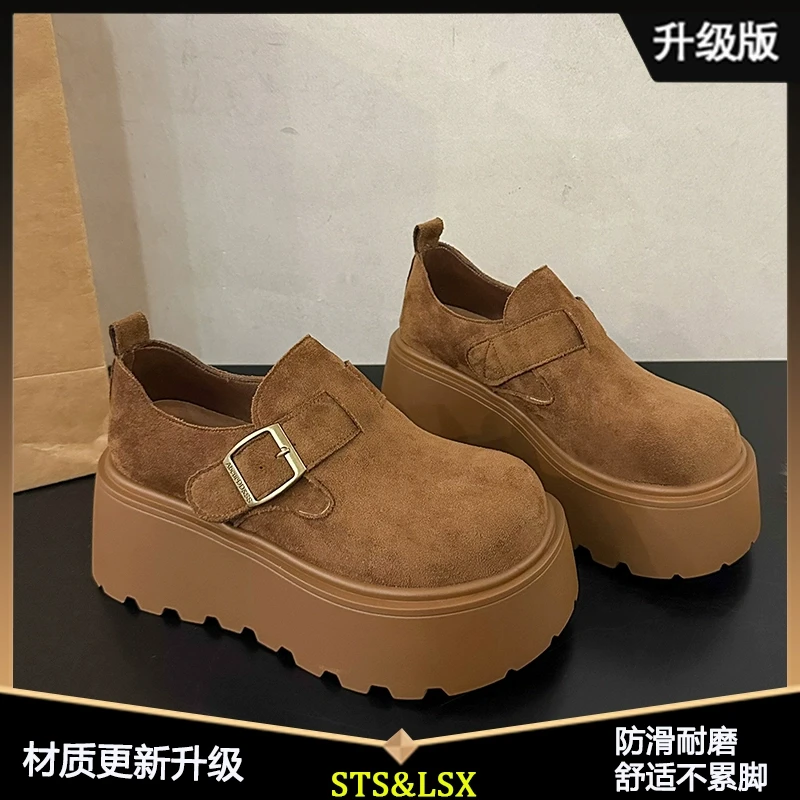 增高厚底灰色勃肯鞋女鞋子2025新款春季小个子一脚蹬博肯乐福单鞋