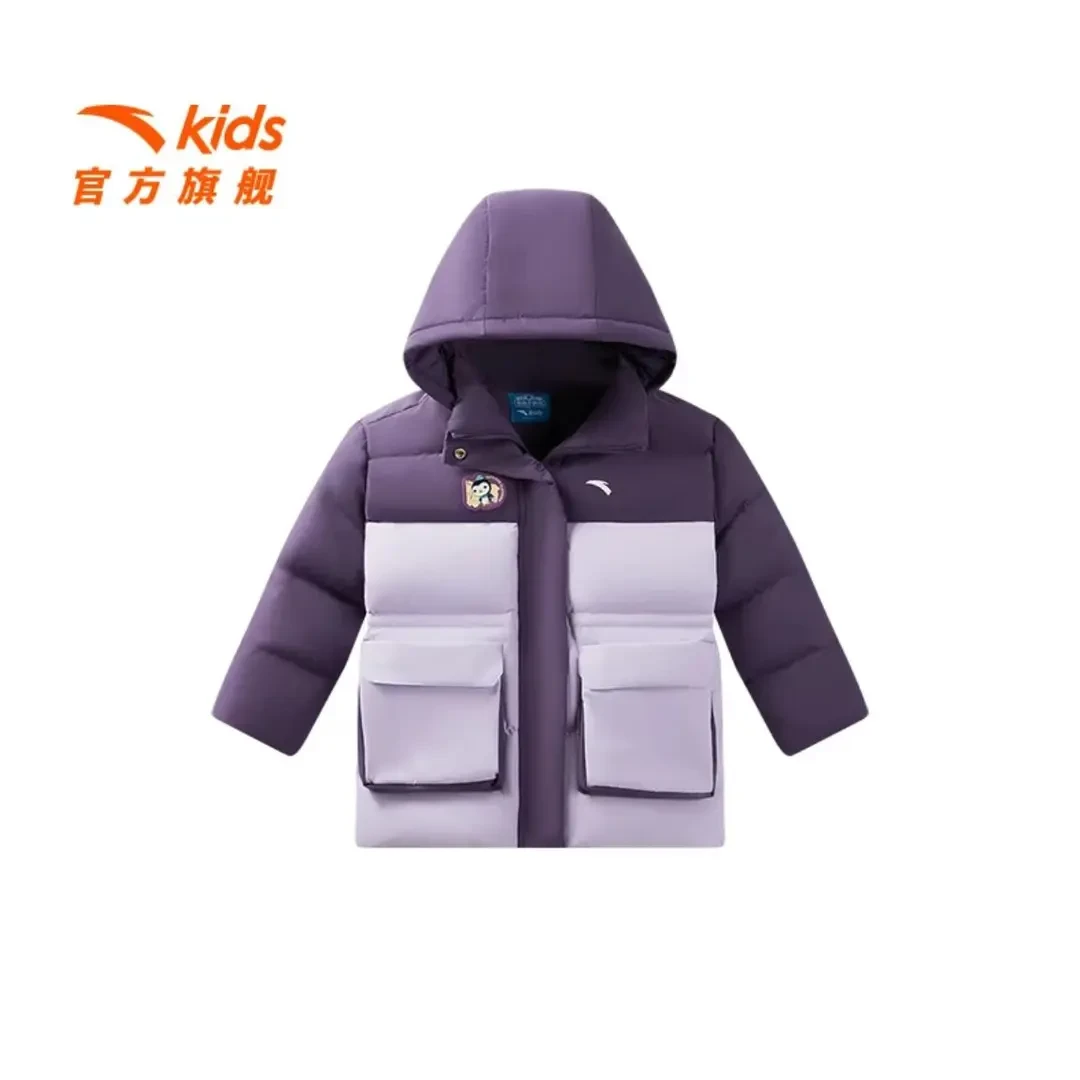 安踏儿童女小童羽绒服冬款舒适儿童热返防水连帽羽绒服外套9905