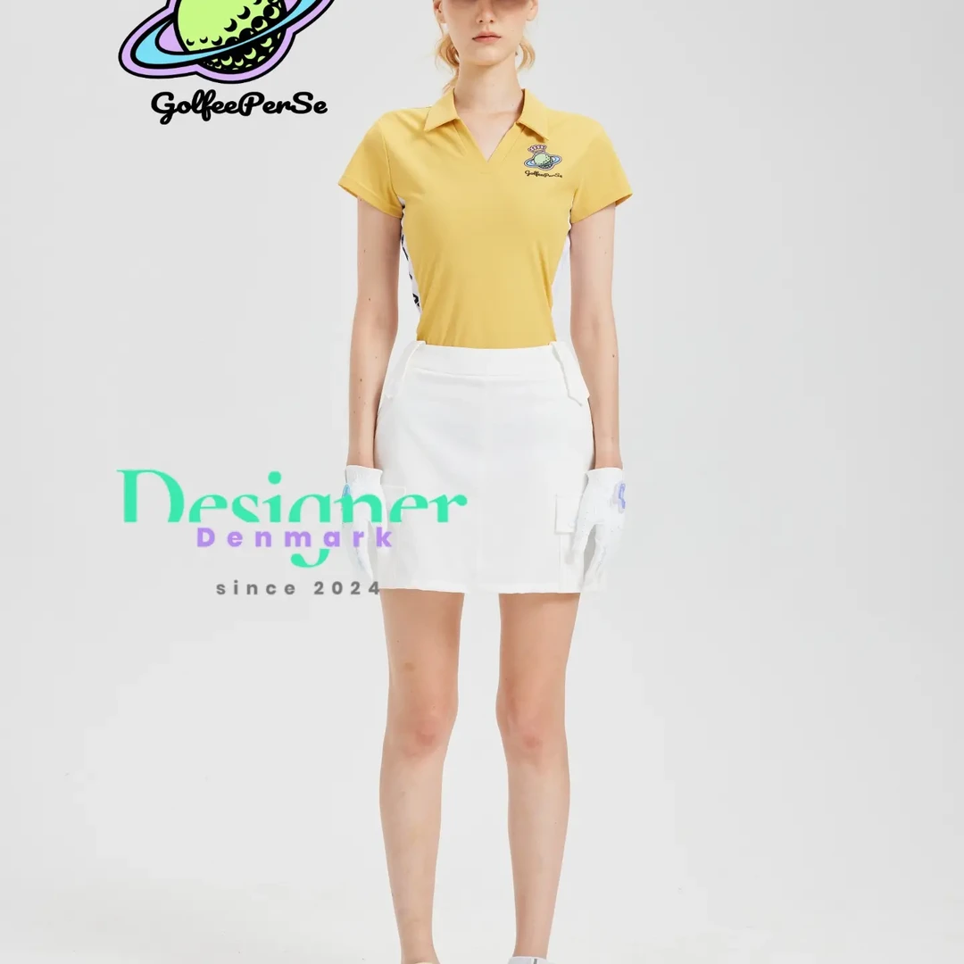 GolfeePerSe拼接V领Polo短袖常规POLO衫简约速干舒适修身女款