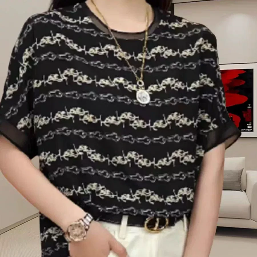 短袖t恤女2025年夏季新款百搭洋气高端别致小衫宽松时尚减龄上衣