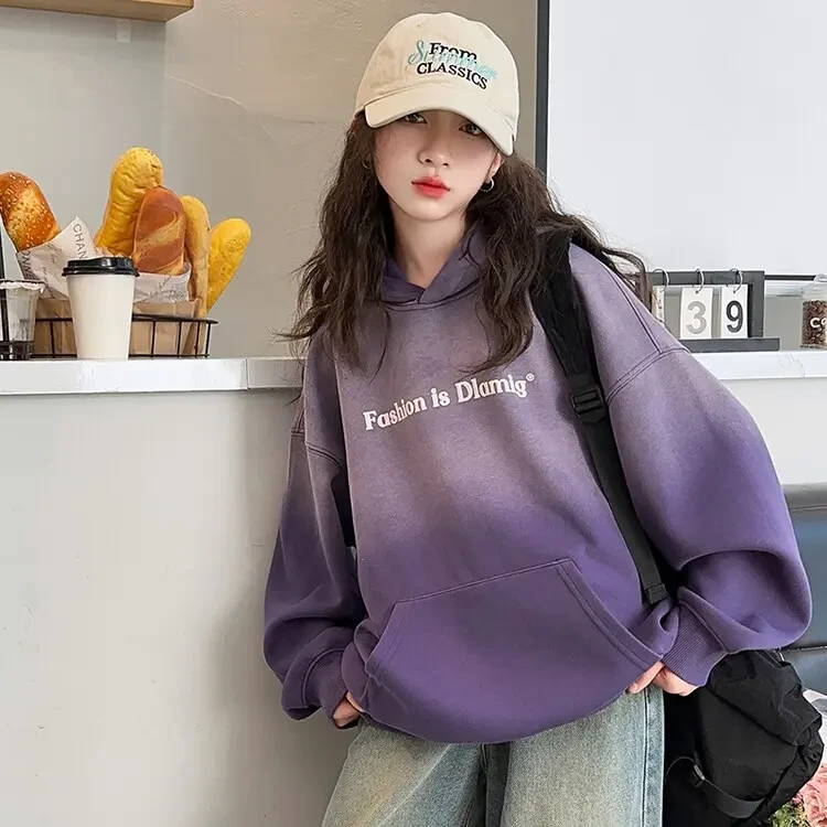 女童渐变卫衣春秋款2025新款洋气儿童时髦秋装中大童连帽上衣潮酷
