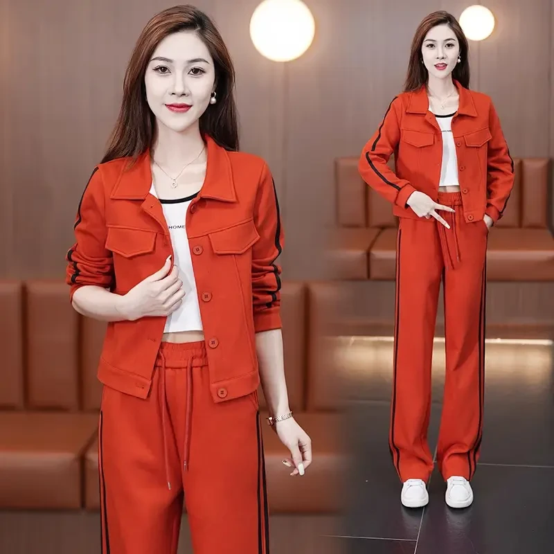 时尚运动服套装女春秋潮2025新款气质百搭短外套休闲阔腿裤两件套