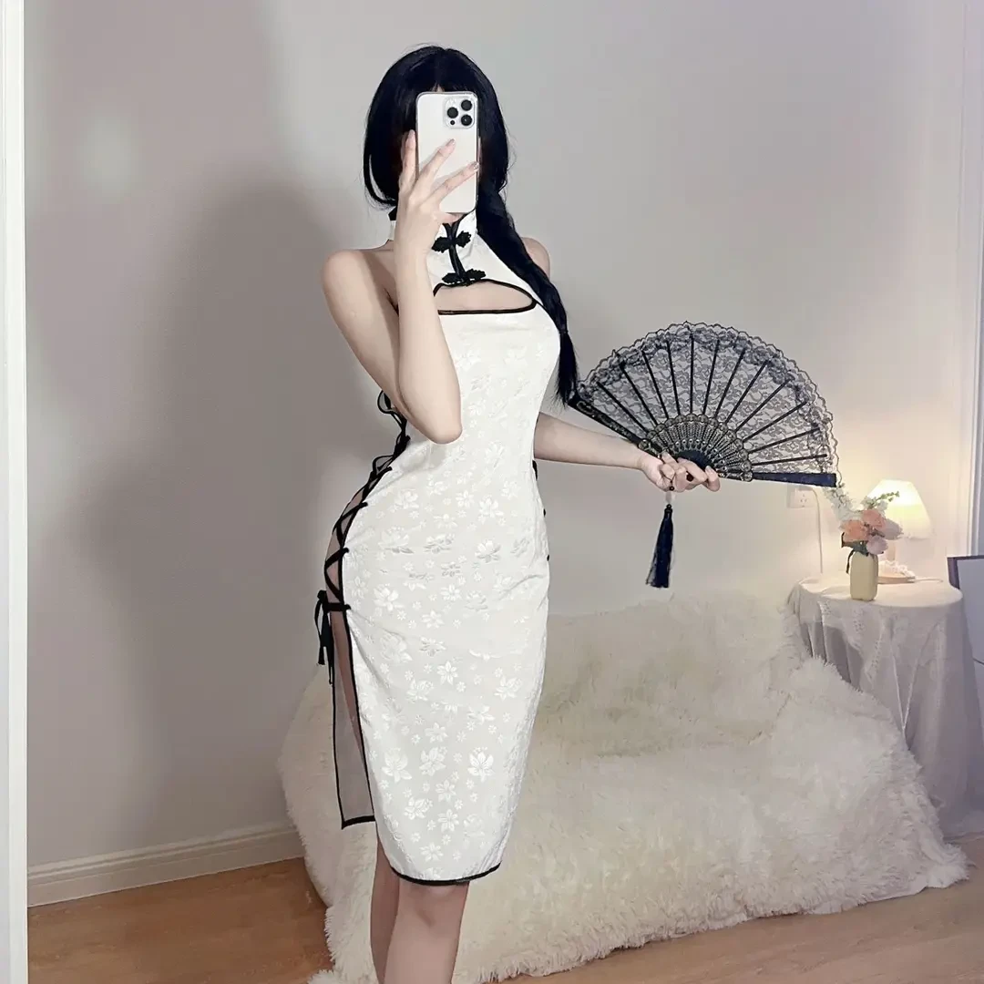 气质民国内女性感复古修身侧开睡裙侧边绑带旗袍制服显瘦女神