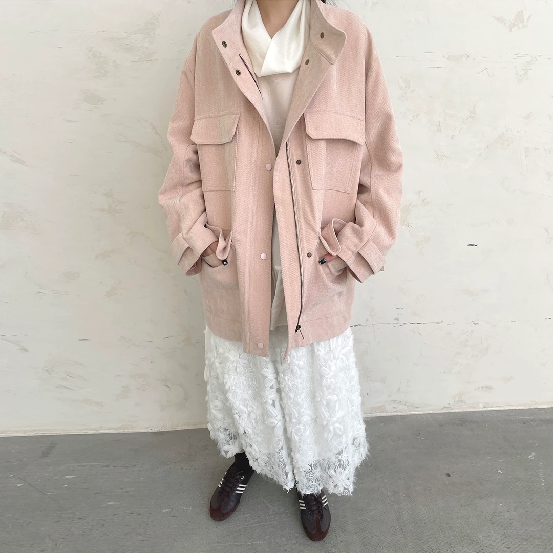 现货灯芯绒口袋夹棉休闲立领夹克棉服 女春秋复古保暖外套