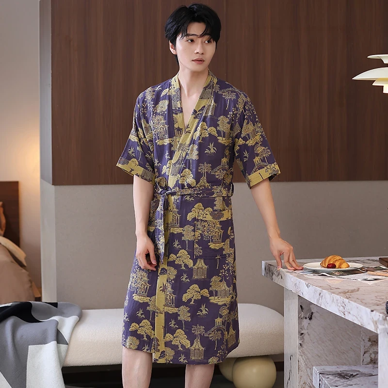 男士纯棉纱布浴巾女浴袍夏情可外穿吸水速干睡衣睡袍2025全棉浴衣