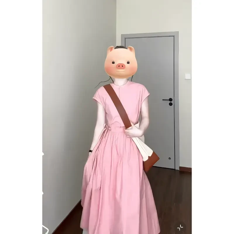 大码夏日多巴胺法式赫本风粉色连衣裙夏季小众设计感漂亮裙子仙