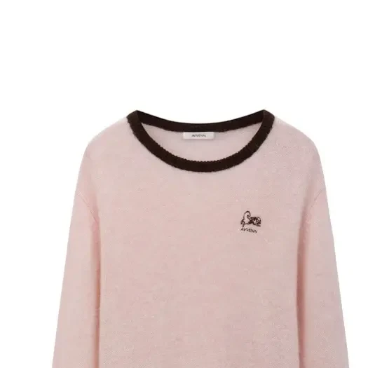 AVVENN AK10601637撞色领口小马图案针织衫慵懒感