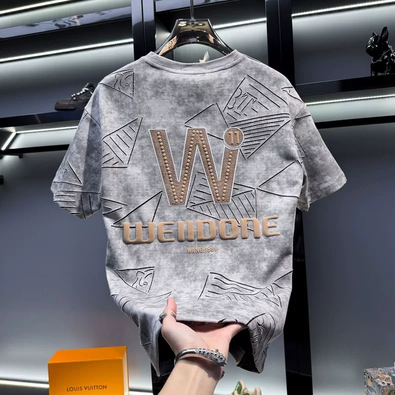 男士美式设计感烫钻破洞短袖t恤2025新款夏季潮牌潮流欧货男半袖