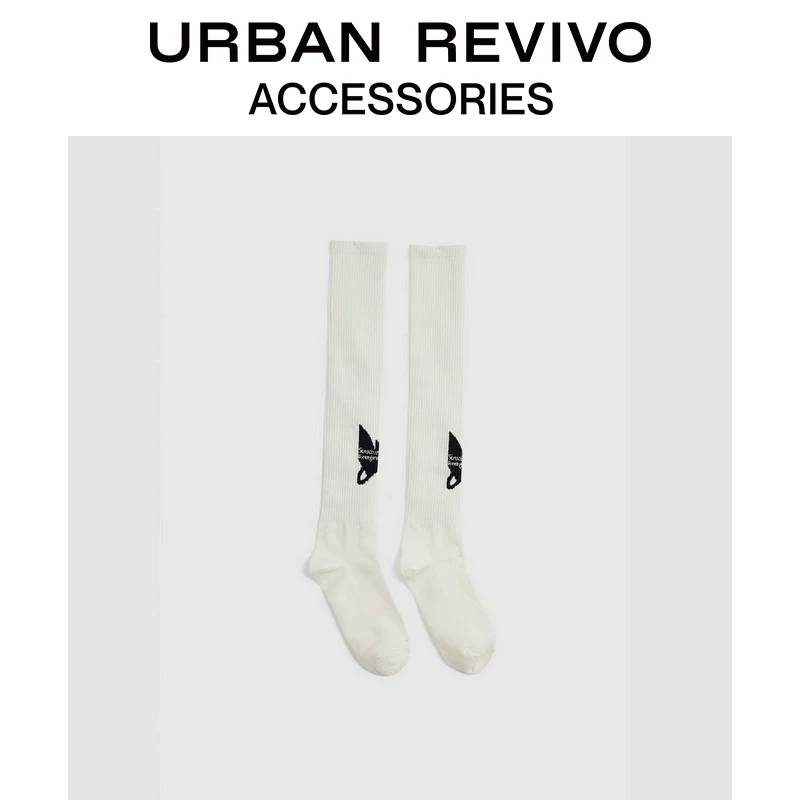 URBAN REVIVO2025春季新款女士时髦撞色字母长筒袜UAYA50101