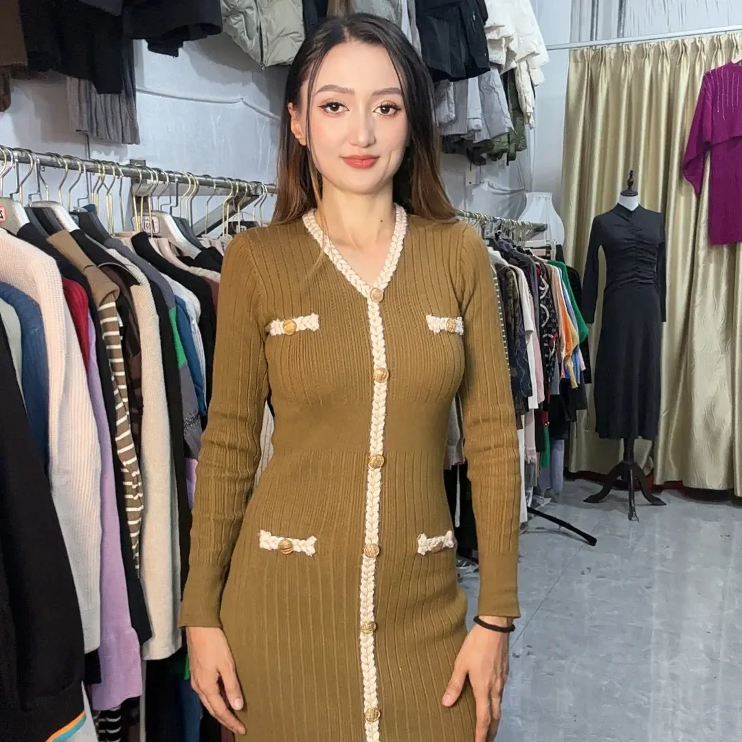 努尔小香风针织连衣裙春秋季高级感气质收腰显瘦轻奢名媛裙子