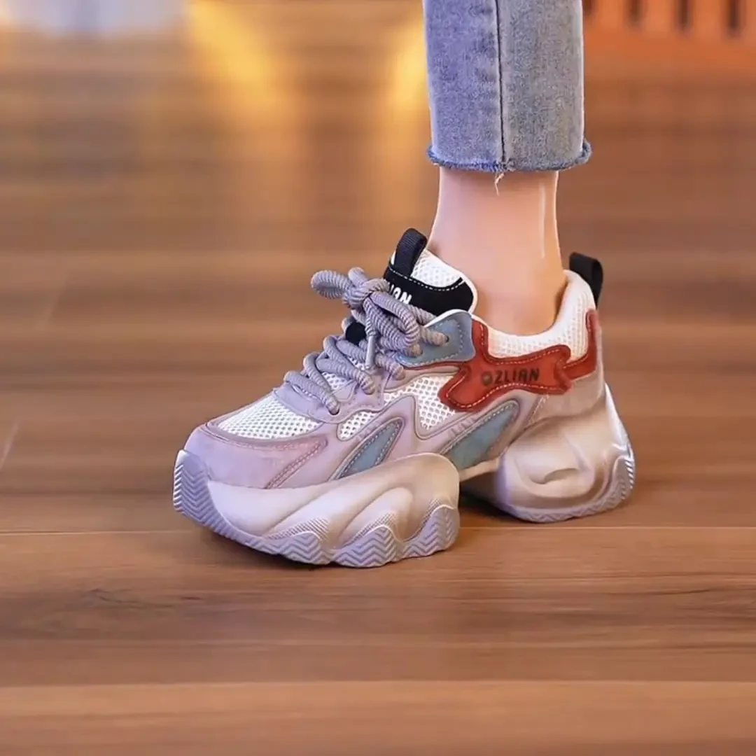 增高6cm2025新款时尚潮流网面厚透气底夏季运动鞋女鞋