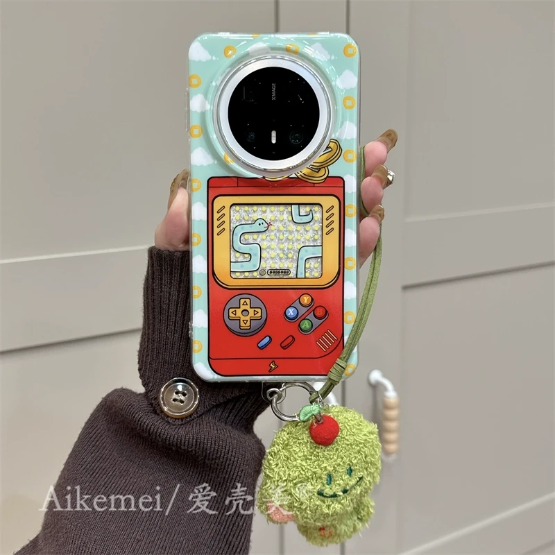 适用华为mate70pro+手机壳金币贪吃蛇Mate60pro+游戏机毛球挂绳女