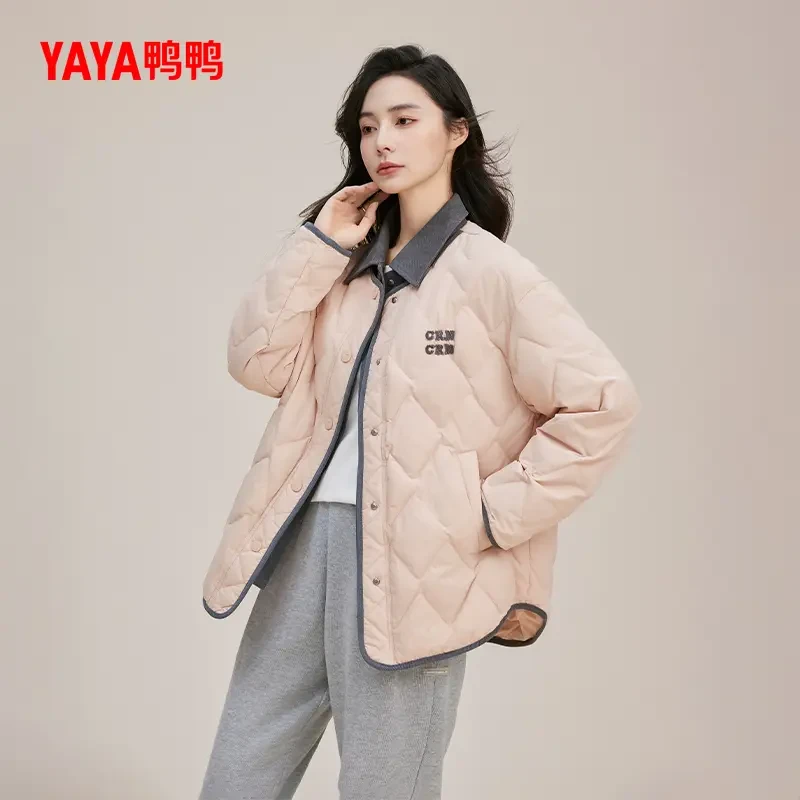 YAYA/鸭鸭羽绒服女短款秋冬时尚韩版翻领简约保暖外套YE5B600325L
