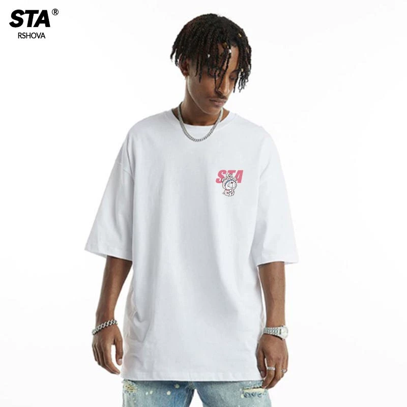STA R'S美式重磅纯棉短袖t恤男女圆领夏季宽松休闲情侣装半袖ins