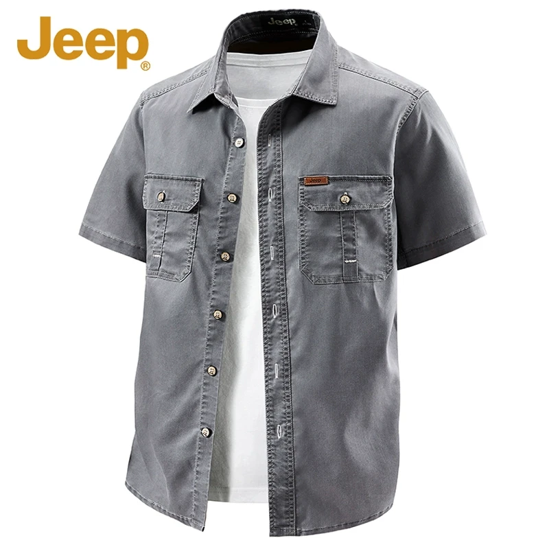 Jeep吉普2025夏季新款莱赛尔短袖衬衫男士休闲宽松中青年天丝衬衣
