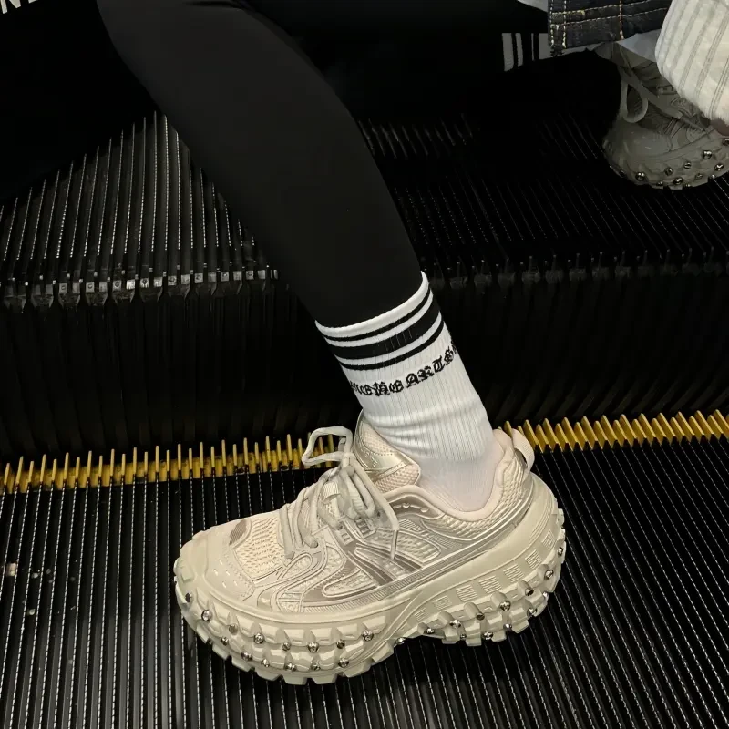 铆钉大轮胎鞋老爹鞋2025夏季新款男女潮牌榴莲底坦克鞋休闲运动鞋