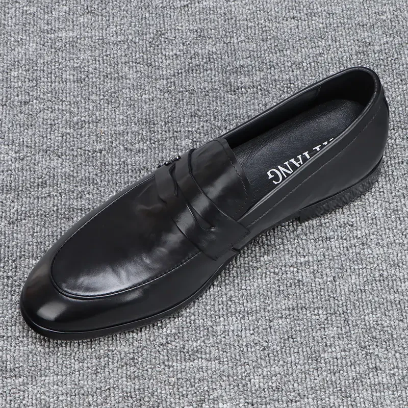 纯皮男士皮鞋真皮头层牛皮黑色正装商务休闲鞋男款2025新款乐福鞋