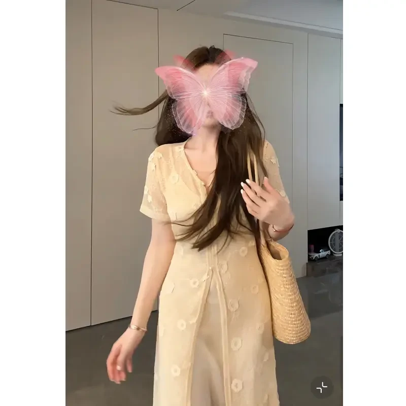 大码优雅气质吊带连衣裙勾花镂空叠穿罩衫气质穿搭两件套