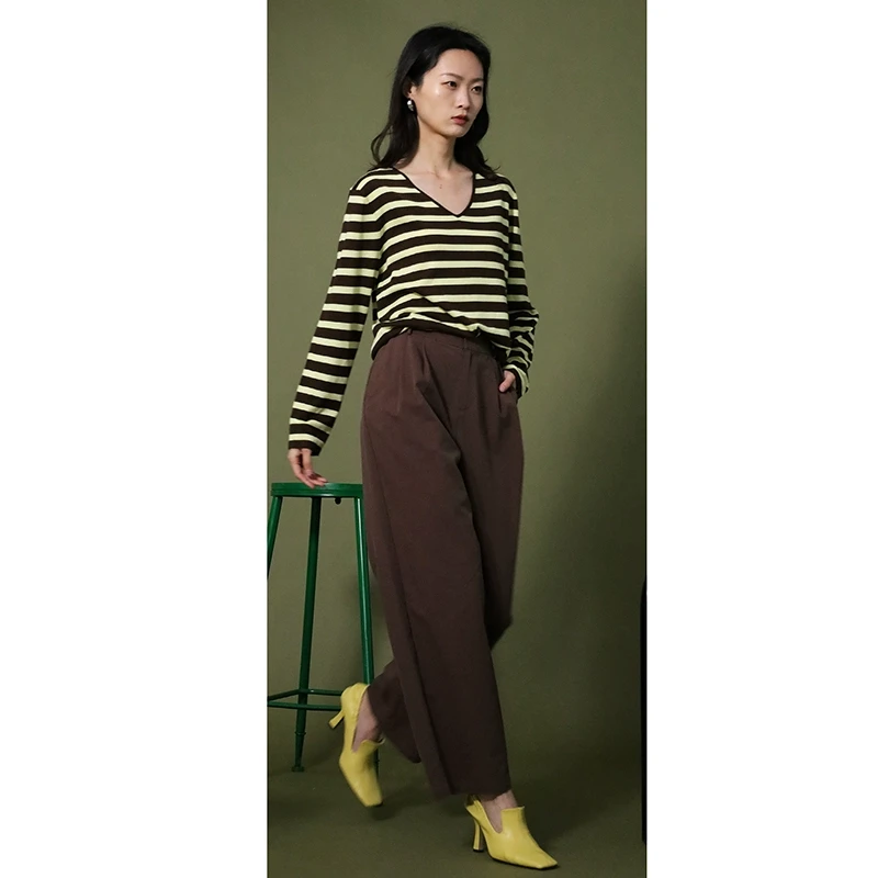 【艾尔】绵羊毛气质条纹长袖百搭毛衫2025春季新款折扣女装