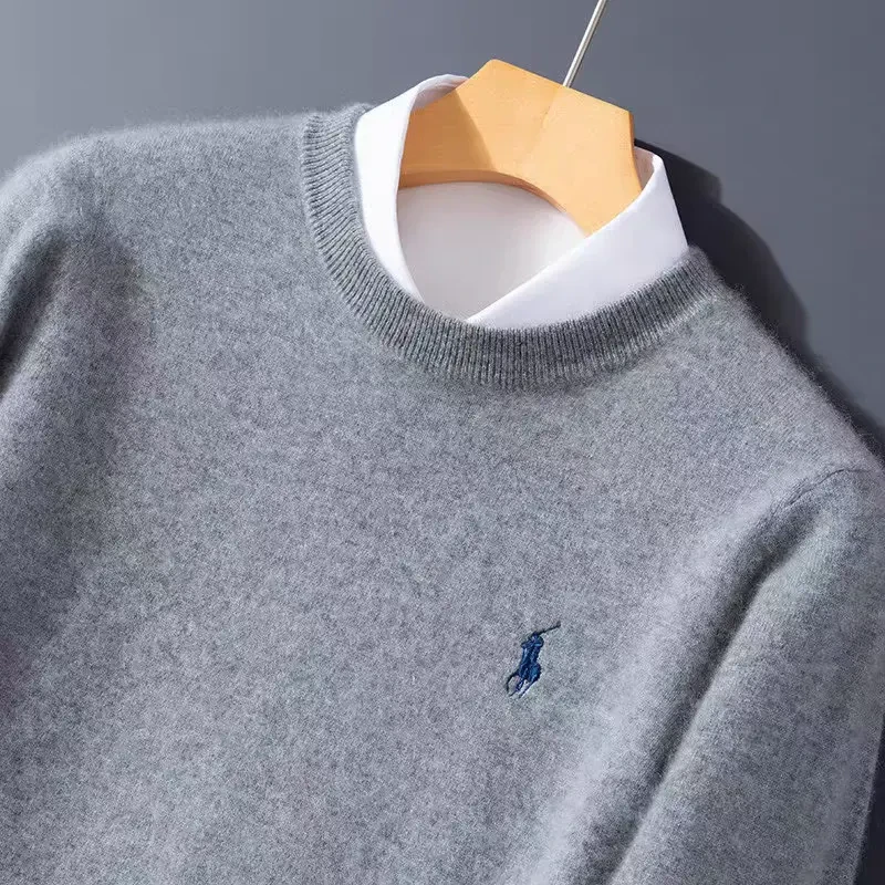 商务刺绣针织羊毛衫时尚百搭休闲男士圆领秋冬宽松