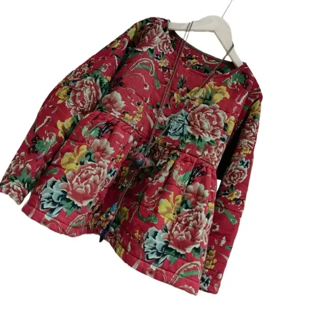 华姐家25896民族风大花娃娃衫短款薄棉服120斤内穿