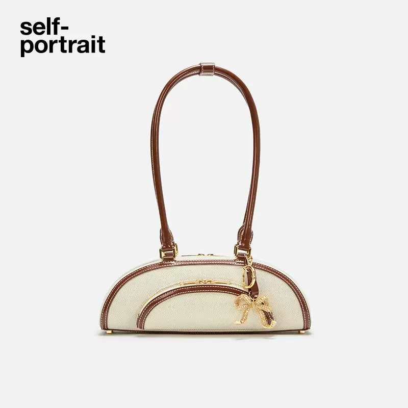 self-portrait 2025春夏新款白撞驼蝴蝶结包挂帆布腋下包保龄球包