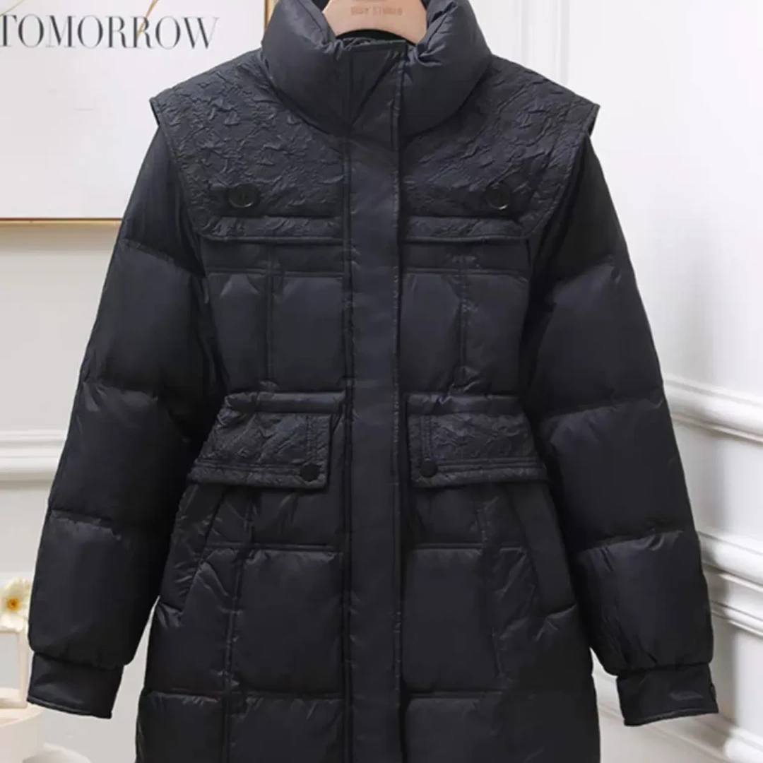 F026冬季新款羽绒服女中长款小个子韩版时尚宽松大码保暖外套