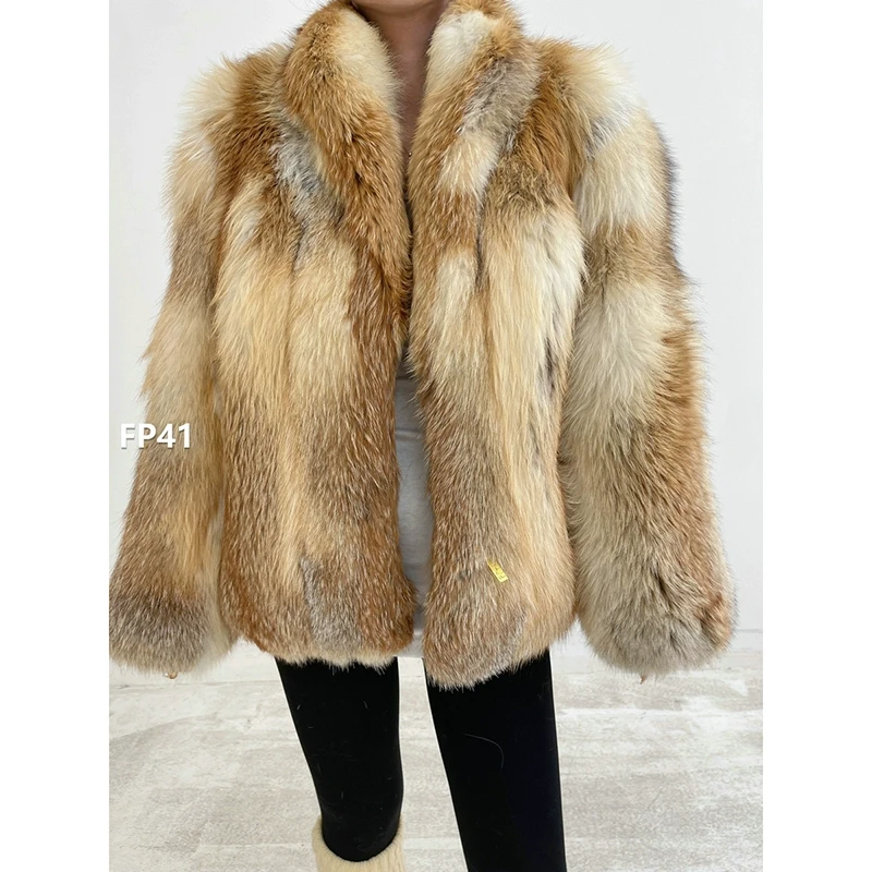 XXXX【FP41】S码 金色狐短款整皮狐狸毛大衣（肩41胸102衣64袖60）