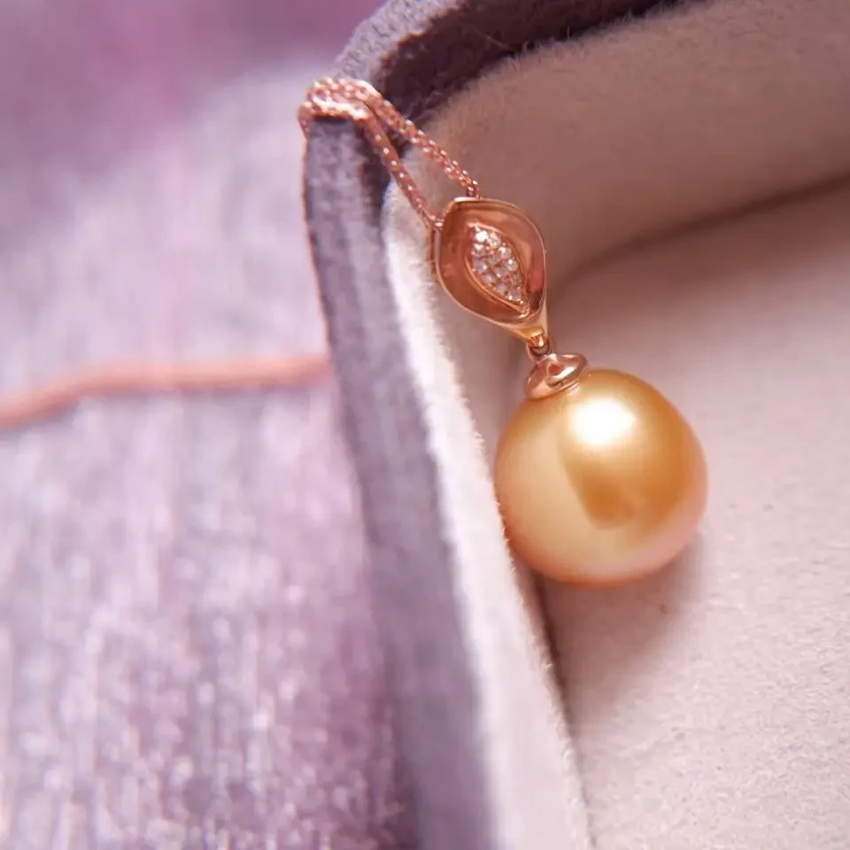 浓金高级贵气感12.5-13mm大金水滴珍珠项链18k玫瑰金