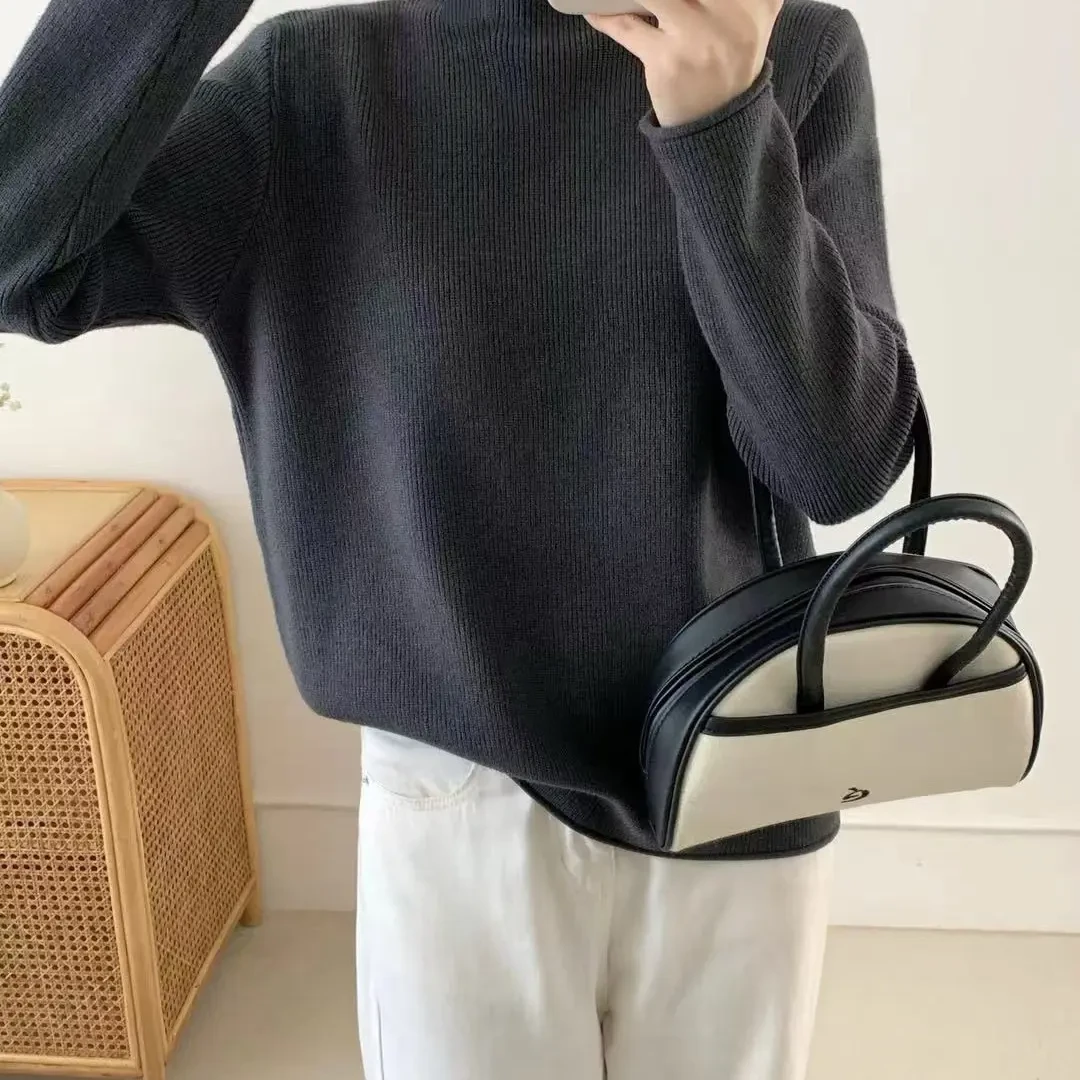 秋冬加绒半高领加厚显瘦百搭针织打底衫女式毛衣内搭