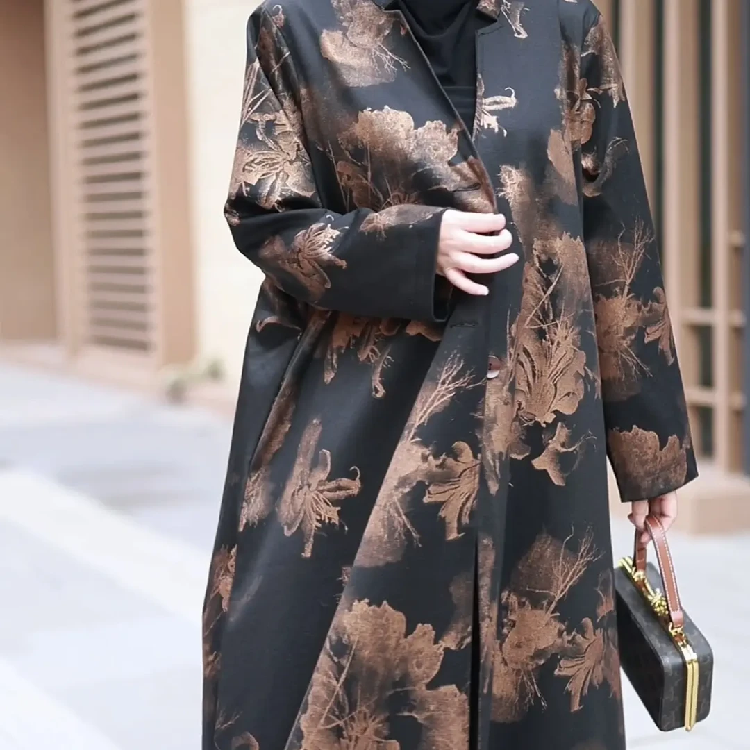 70682高端复古贵夫人气质长款风衣外套秋季新款