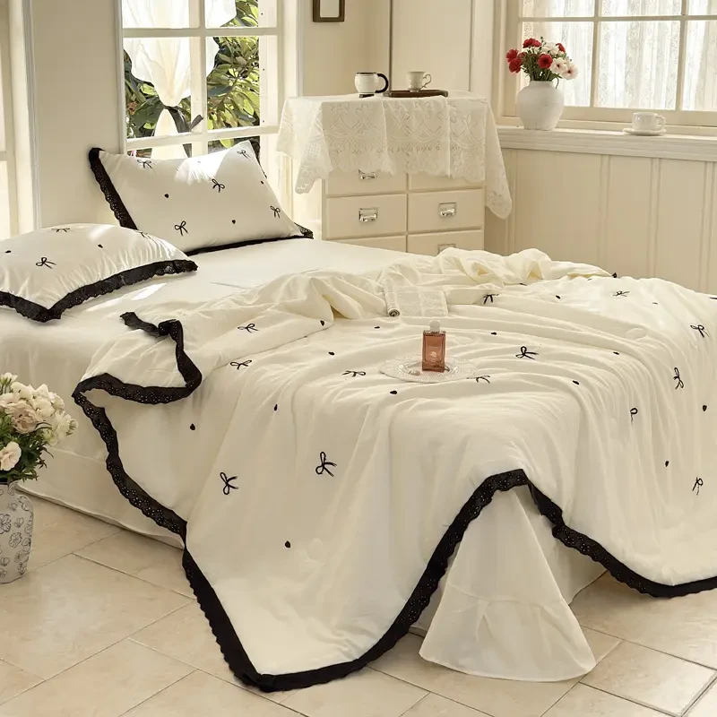 法式奶油蝴蝶结夏凉被夏季空调被四件套可机洗被芯双人薄被子凉感