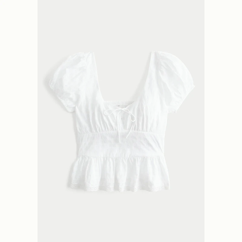 Hollister25春甜美荷叶边辣妹小衫泡泡袖衬衫女装KI340-5077