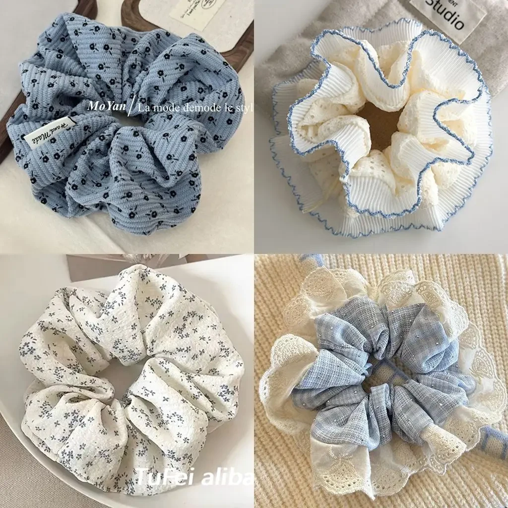 【4190人收藏】ins新款复古气质碎花灯芯绒大肠发圈慵懒马尾丸子头