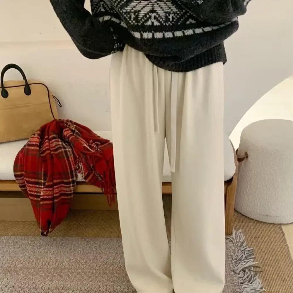 （806 ）加绒加厚抽绳松紧腰阔腿裤女秋冬宽松休闲直筒裤