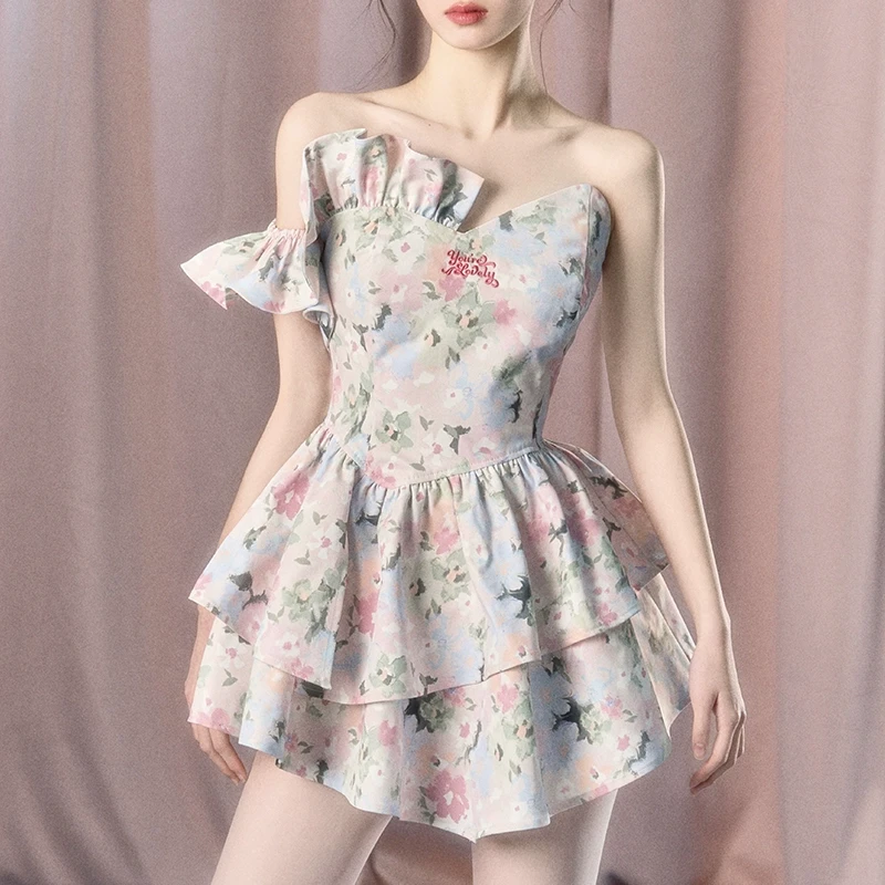 OAKMOO/ "如果繁花落泪"茶歇芭蕾风女短裙连衣裙女春印花软妹裙子
