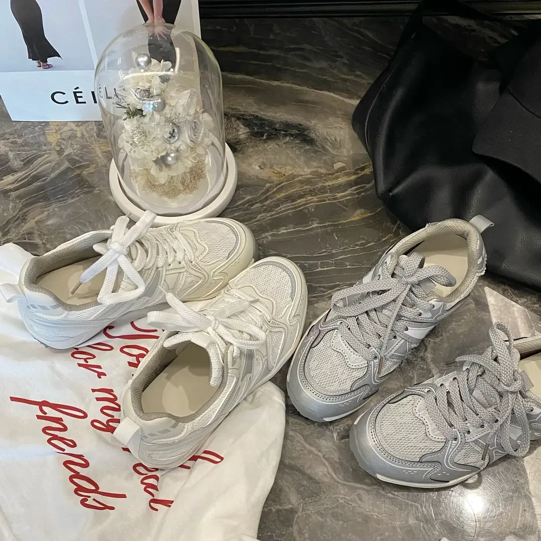 啄木鸟【猪猪家】网面厚底小白鞋内增高休闲鞋女2025夏季透气网鞋