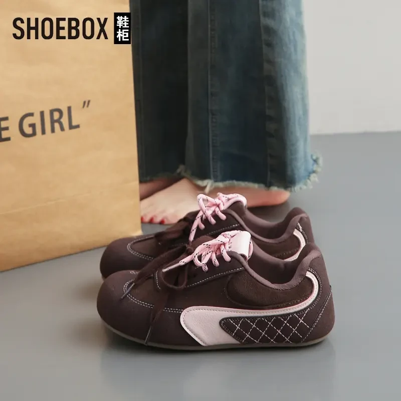 SHOEBOX鞋柜时尚德训鞋女春季新款透气软底百搭运动休闲阿甘鞋