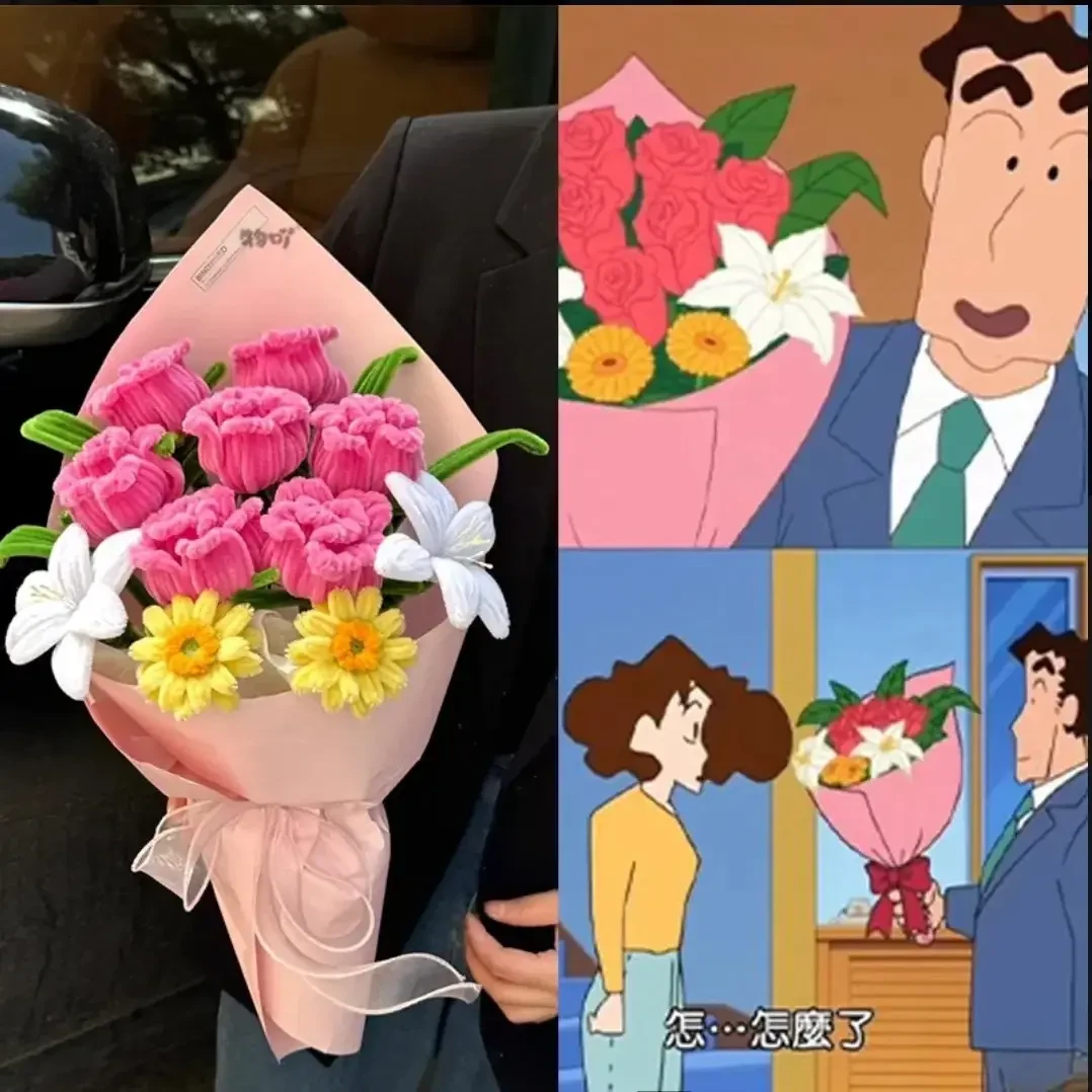 【蜡笔】广志的花送美伢的花束同款粉色扭扭棒材料包生日礼物玫瑰