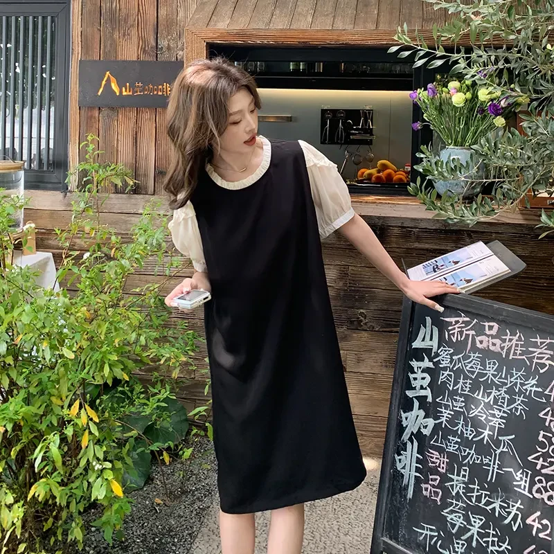 超好看独特漂亮小个子大方得体穿搭学院风减龄韩系撞色连衣裙夏装