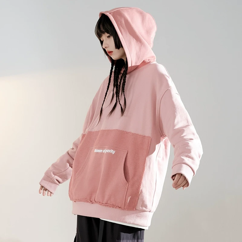 【清仓】万有引力博物馆 拼色连帽卫衣女春秋2021年新款秋季宽松早