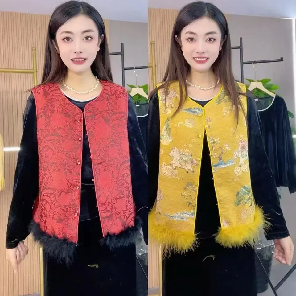 新中式提花拼接国风百搭显瘦马甲