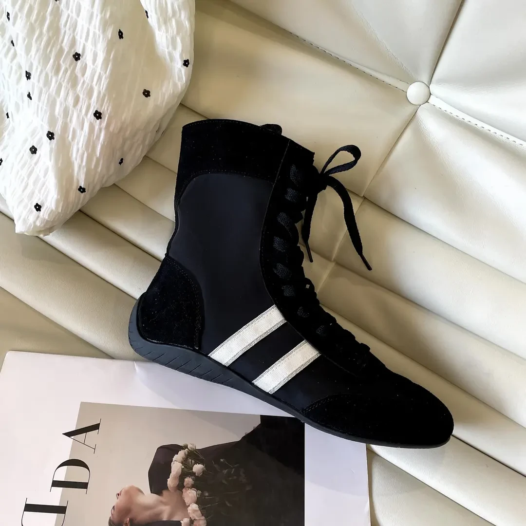 内增高真皮拳击鞋女2025新款超甜酷休闲凉靴软底网纱透气运动凉鞋