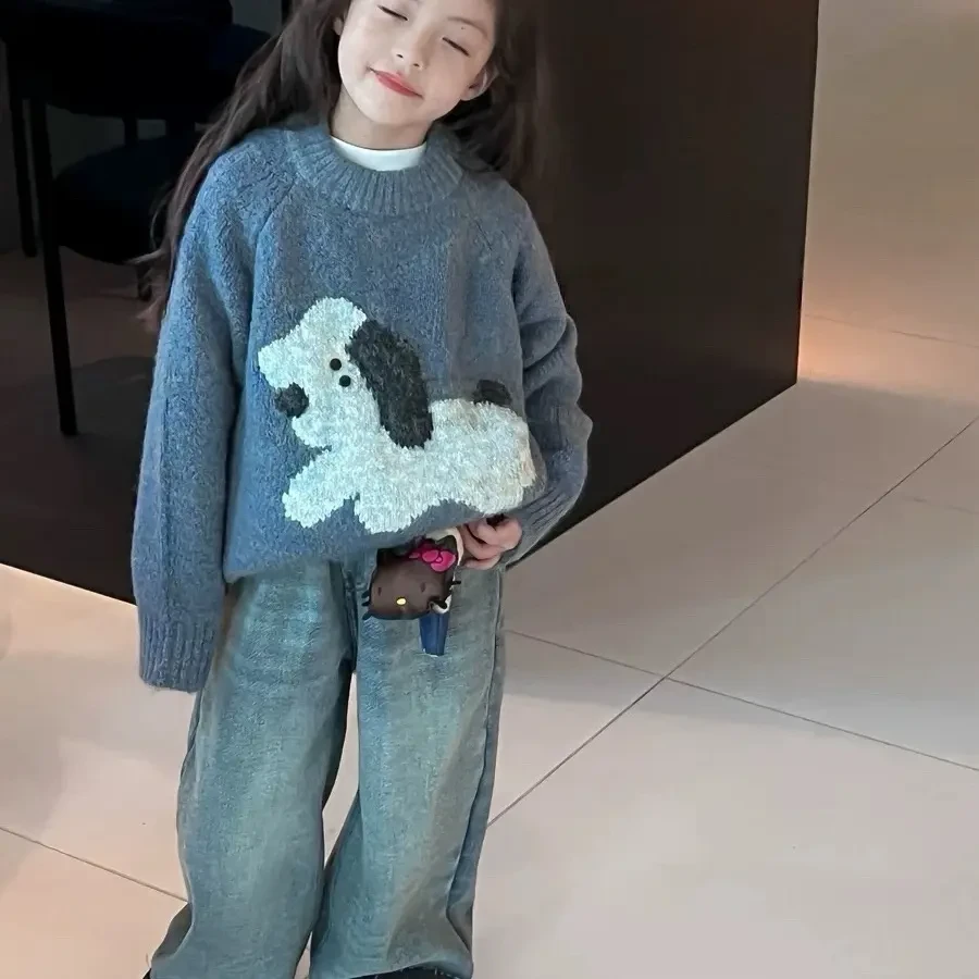 514-mochier沫弛尔女童加绒加厚小熊猫咪玩偶水洗牛仔裤冬季加厚