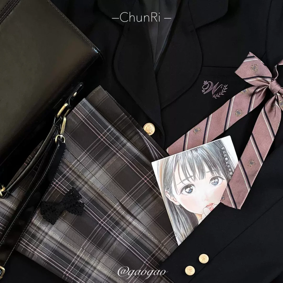 春日部【暗渡情事】黑色三粒扣长款西服刺绣jk制服上衣女校供修身