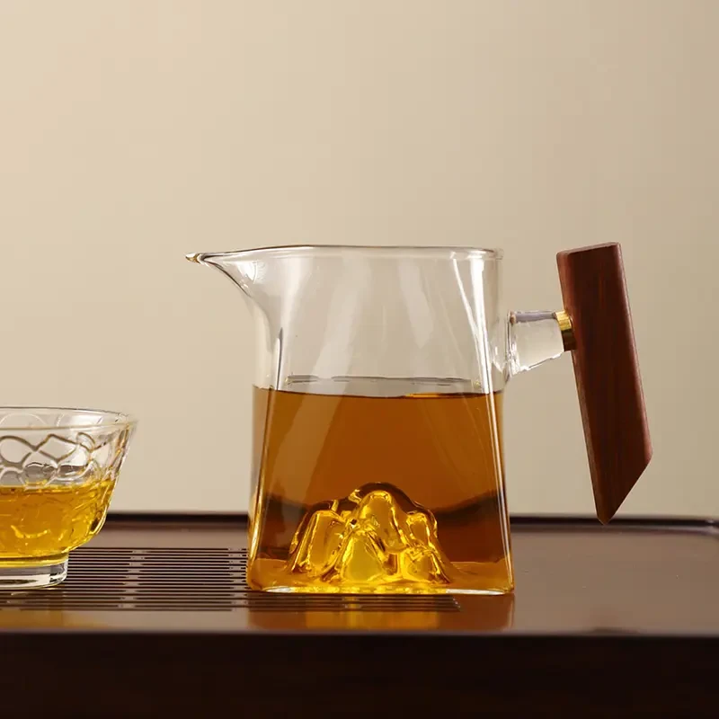 高硼硅玻璃公道杯木把观山家用茶具加厚耐热日式过滤手工分茶器